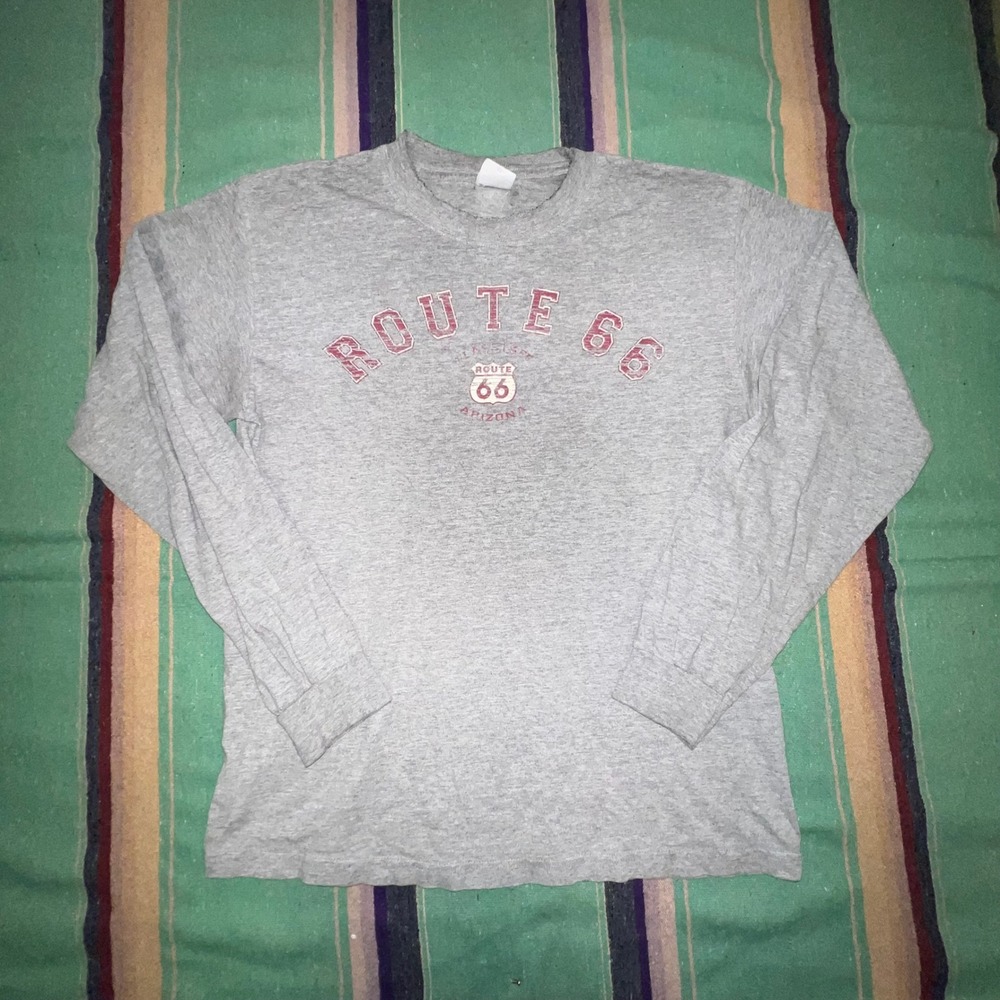 Anvil Route 66 Arizona Long Sleeve Tee Mens M Gray Graphic Americana Shirt